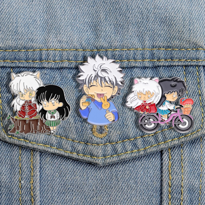 เข็มกลัดโลหะ รูปการ์ตูนอนิเมะ Inuyasha and Higurashi Kagome น่ารัก สไตล์ญี่ปุ่น อุปกรณ์เสริม สําหรับตกแต่งเสื้อผ้า