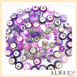 Alma ลูกปัดเรซิ่น สีม่วง สําหรับทําเครื่องประดับ สร้อยคอ 80 ชิ้น