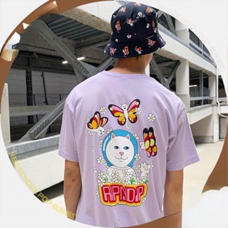 ใหม่ RipNDip เสื้อยืดลําลอง ผ้าฝ้าย แขนสั้น คอกลม พิมพ์ลายผีเสื้อ แมว ราคาถูก สําหรับผู้ชาย และผู้หญิง