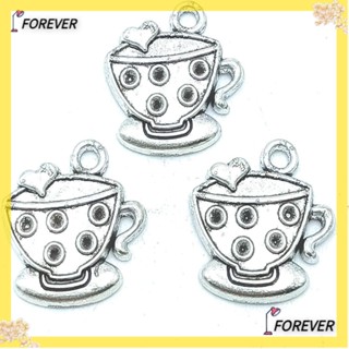 Forever จี้แก้วกาแฟอัลลอย สีเงิน สไตล์วินเทจ สําหรับทําเครื่องประดับผู้หญิง 50 ชิ้น