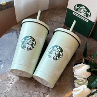 Starbucks แก้วกาแฟสเตนเลส 304 พร้อมหลอดดูด สีเขียว