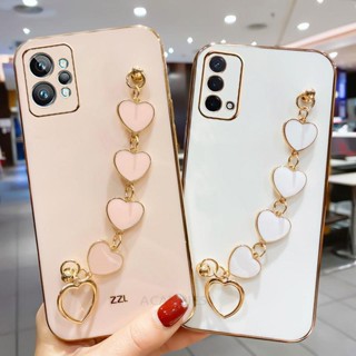 เคสโทรศัพท์มือถือ ทรงสี่เหลี่ยม พร้อมสายโซ่คล้อง ลายหัวใจ หรูหรา สําหรับ Oppo Realme Gt Neo 2 3 3T Master Edition C21y 2t 5G Neo2