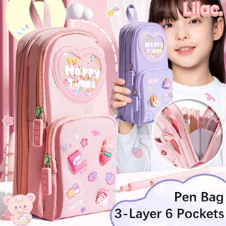 Lilac กระเป๋าดินสอ 3 ชั้น 6 ช่อง กันน้ํา คุณภาพสูง สําหรับโรงเรียน สํานักงาน