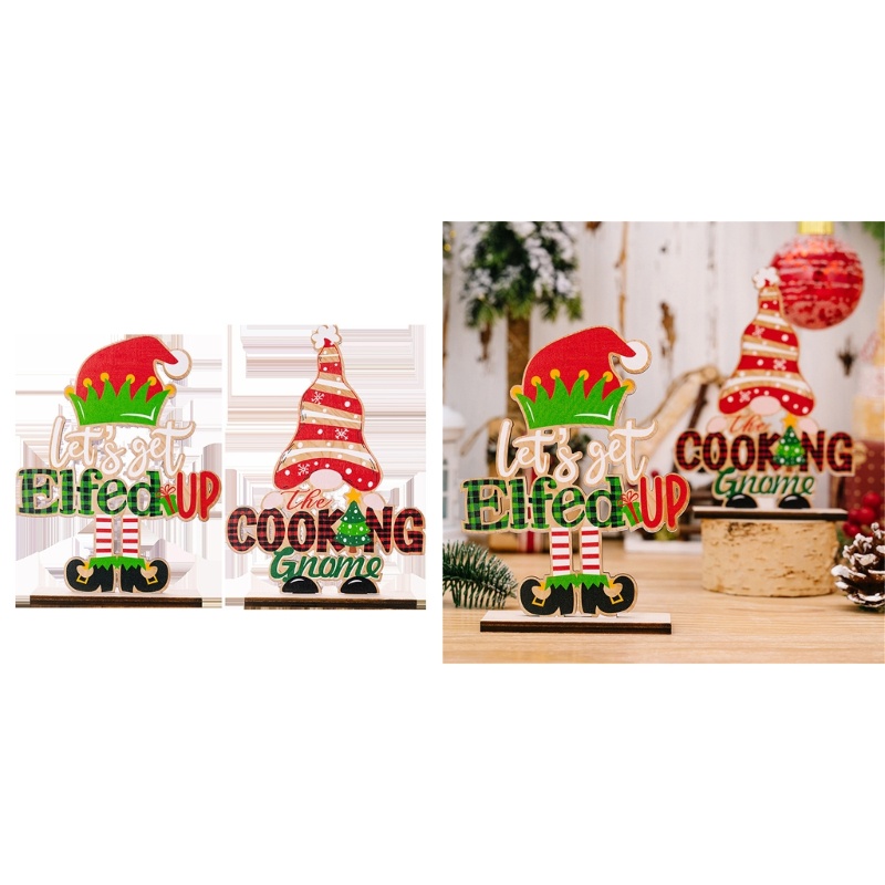 LU 2 ชิ้นเครื่องประดับตารางคริสต์มาสทําอาหาร Gnome รับ Elfed up Art Christmas Party Gnome-shape Wind