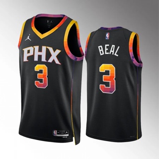 【คุณภาพสูง】ใหม่ ของแท้ NBA Phoenix Suns สําหรับผู้ชาย #3 เสื้อกีฬาแขนสั้น ลายทีม Bradley Beal Statement Edition สีดํา