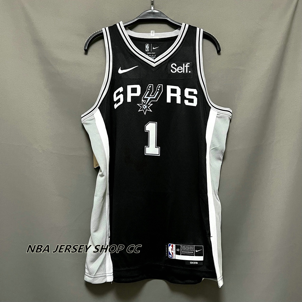 【คุณภาพสูง】ใหม่ ของแท้ NBA San Antonio Spurs สําหรับผู้ชาย #1 เสื้อกีฬาแขนสั้น ลายทีม Victor Wembany