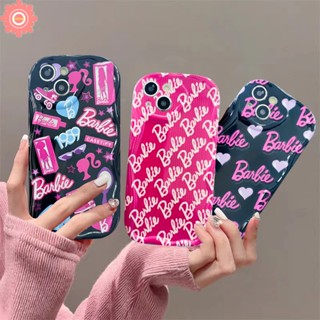 เคสโทรศัพท์มือถือ แบบนิ่ม ลายกราฟฟิตี้บาร์บี้ 3D ขอบโค้ง สีแดงกุหลาบ สําหรับ IPhone 7Plus 11 13 14 12 Pro Max XR 8Plus 7 6s 6 8 Plus X XS Max SE 2020