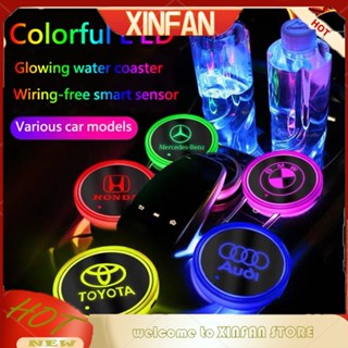 Xinfan ที่รองแก้ว พร้อมไฟแบ็คไลท์ LED กันลื่น หลากสี สําหรับตกแต่งรถยนต์