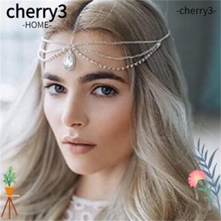 Cherry3 เครื่องประดับผม ผ้าโพกหัว ประดับคริสตัล พลอยเทียม สีทอง สําหรับเจ้าสาว