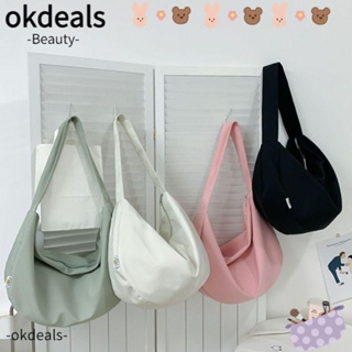 Okdeals กระเป๋าถือ กระเป๋าสะพายไหล่ ผ้าไนล่อน ความจุขนาดใหญ่ น้ําหนักเบา สีพื้น สําหรับเด็กผู้หญิง