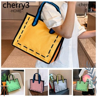 Cherry3 Kawaii กระเป๋าถือ กระเป๋าสะพายไหล่ ทรงโท้ท ขนาดใหญ่ จุของได้เยอะ ลายการ์ตูน 2D แฟชั่นสร้างสรรค์ สําหรับผู้หญิง