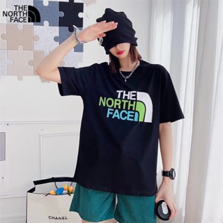 Thenorthface เสื้อยืดคอกลม แขนสั้น พิมพ์ลายโลโก้ ทรงหลวม ขนาดใหญ่ 100% สําหรับผู้ชาย และผู้หญิง