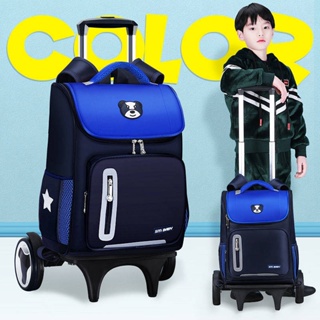 Trolley Schoolbag Climbing Stairs Elementary School Children Grade 1-3-6 Men and Women Waterproof Hand Push Luggage with Wheels THvD