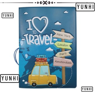 Yunhi ปกหนังสือเดินทาง หนัง PU ทัวร์รอบโลก แผนที่โลก คลิปหนังสือเดินทาง แบบพกพา หนา กระเป๋าพาสปอร์ต สําหรับผู้ชาย