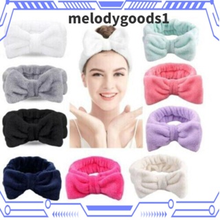 Melodygoods1 ที่คาดผม ประดับโบว์ สีพื้น แบบนิ่ม สําหรับผู้หญิง 2 ชิ้น