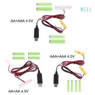 Will สายเคเบิลพาวเวอร์ซัพพลาย 4 5V USB 1 เป็น 3 AA AAA แบบเปลี่ยน สําหรับไฟ