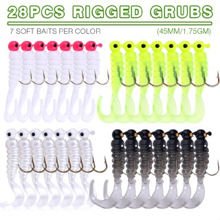 28pcs Rigged Soft Plastic Fishing Lure Tackle Hooks Bream Bass Curly Lures