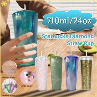 [LBE] 24oz 710ml Starbucks Limited Tumbler Color Aurora ขวดน้ำพลาสติกแบบใช้ซ้ำได้พร้อมฝาปิดและชุดแปรงฟาง