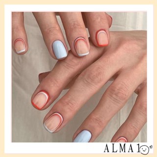 Alma เล็บปลอมแฟชั่น ทรงกลม สั้น สีชมพู ถอดออกได้ สําหรับตกแต่งเล็บ DIY