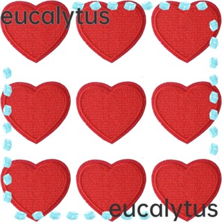 Eucalytus1 แผ่นแพทช์ผ้าฝ้าย ปักลายหัวใจ สีแดง 2.1x1.8 นิ้ว 10 ชิ้น