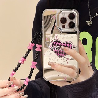 [พร้อมส่ง] เคสโทรศัพท์มือถือแบบกระจก พร้อมสายโซ่คล้อง สําหรับ iPhone 15 14 13 12 11 PROMAX XS XR XSMAX SE2020 6 7 8PLUS MINI