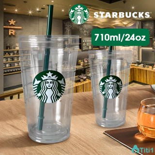 Starbucks Transparent Cup Large -capacity Portable Straw Cup Green Straw Cup 710ml/437ml TH1