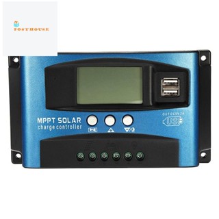 เครื่องควบคุมการเก็บประจุพลังงานแสงอาทิตย์ 100A MPPT จอแสดงผล LCD USB คู่ 12V 24V แผงชาร์จพลังงานแสงอาทิตย์อัตโนมัติ พร้อมโหลด