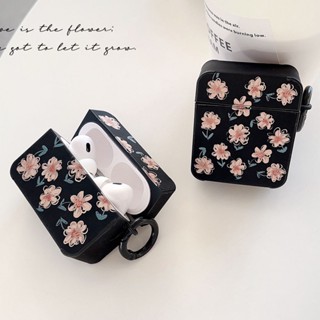 เคสหนัง ลายดอกเดซี่ สีดํา พร้อมพวงกุญแจ สําหรับ AirPods Pro 1 2 3 Pro2