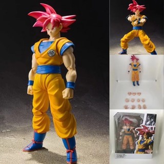 โมเดล Shf Saiyan Red-Haired Son Goku Zamas สีชมพู ข้อต่อขยับได้