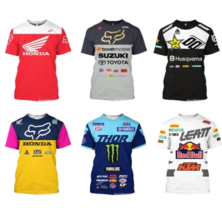 F1 เสื้อยืดลําลอง แขนสั้น พิมพ์ลายสุนัขจิ้งจอก เหมาะกับการขี่รถจักรยานเสือภูเขา วิบาก สําหรับผู้ชาย