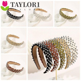 Taylor1 ที่คาดผม โลหะผสม หนัง PU สําหรับผู้หญิง พังก์ สไตล์เกาหลี สีขาว ที่คาดผมแต่งหน้า