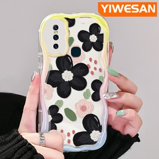 เคสโทรศัพท์มือถือแบบนิ่ม ใส ลายภาพวาดสีน้ํามัน รูปดอกไม้ สีดํา สําหรับ VIVO S7 V20 Pro V15 Pro