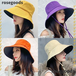 Rosegoods1 หมวกบักเก็ต ฤดูใบไม้ผลิ ฤดูร้อน ป้องกันรังสียูวี หมวกปานามา หมวกกันแดด พับได้