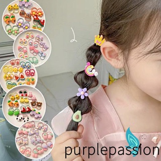 Purplepassion- ยางรัดผมหางม้า แบบนิ่ม ยืดหยุ่น ลายการ์ตูน ไร้รอยต่อ สําหรับเด็กผู้หญิง