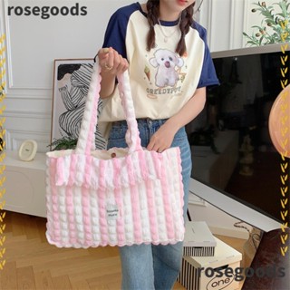 Rosegoods1 กระเป๋าสะพายไหล่ กระเป๋าช้อปปิ้ง ผ้านิ่ม แต่งจับจีบ สําหรับผู้หญิง