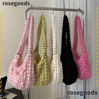 Rosegoods1 กระเป๋าสะพายข้าง ลายสก๊อต ความจุขนาดใหญ่ ปักลายน่ารัก สีพื้น สําหรับผู้หญิง