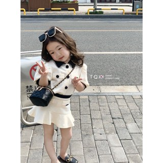 Girls Korean style skirt set summer new Korean style fashionable small lapel short sleeve Chanel style sports two-piece set ZKH1