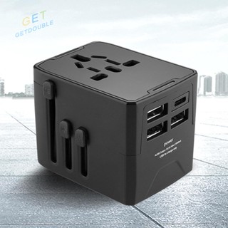 [Getdouble.th] อะแดปเตอร์พาวเวอร์ 3USB 1 ประเภท C 1500W ครอบคลุม 200+ ประเทศ