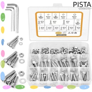 Pista ชุดแหวนรองน็อต สกรูหัวหกเหลี่ยม สเตนเลส 304 M4 M6 M8 พร้อมกล่องเก็บ 20 มม. 30 มม. 35 มม. 240 ชิ้น