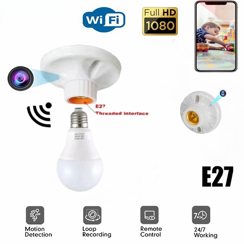 ที่วางโคมไฟติดเพดาน Wifi HD 1080P IP E27 ขนาดเล็ก สําหรับบ้าน โรงแรม