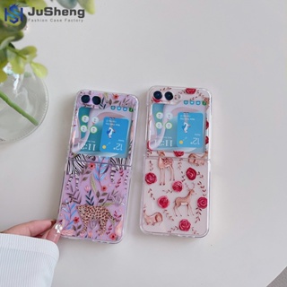 Jusheng เคสโทรศัพท์มือถือ ลายเสือดาว กวาง แฟชั่น สําหรับ Samsung Z Flip5