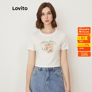 Lovito เสื้อครอปลําลอง ลายนางฟ้า L24AD095 (สีขาว)