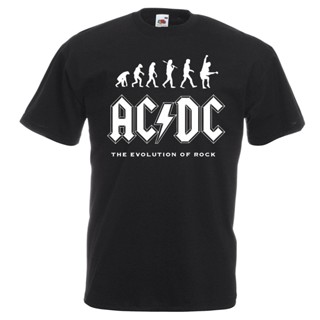 เสื้อยืดแขนสั้นAC DC Evolution Rock T Shirt Mens เด็กขนาด Angus หนุ่ม Let There Be RockS-5XL