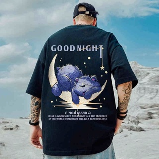 oversize Trendy ins Korean Version Cartoon Good Night Moon Bear Print Short-Sleeved T-Shirt Men Women Summer New St_03