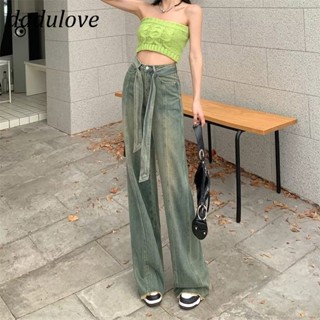 DaDulove💕 New American Style Womens Jeans High Waist Bandage Wide Leg Pants Raw Edge Retro Trousers