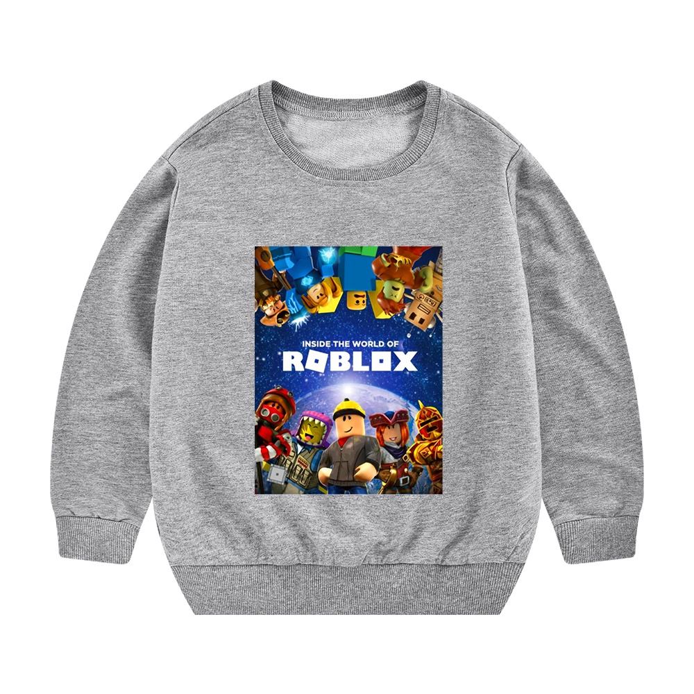 Roblox เกมการ ์ ตูนพิมพ ์ เด ็ กผู ้ หญิงเสื ้ อคอกลมแฟชั ่ นแนวโน ้ มลําลองเด ็ กกีฬาแขนยาวสวมใส ่ ด ้ านบน