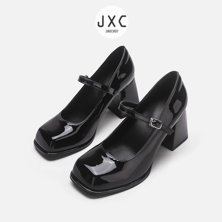สไตล ์ ใหม ่ เกาหลี Y2K แฟชั ่ นสแควร ์ Toe สไตล ์ ใหม ่ รองเท ้ าส ้ นสูงสีดําแบนหัวเข ็ มขัดสีทึบส ้ นหนารองเท ้ าส ้ นสูงรองเท ้ าผู ้ หญิงธุรกิจทํางานทํางานรองเท ้ าไนท ์ คลับรองเท ้ าแต ่ งงานโรงงานขายส ่ งราคา