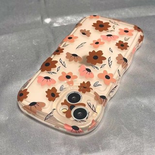 Autumn Leaves Flowers Wavy edge Phone Case Compatible for iPhone 11 14 13 12 Pro XS Max X XR 7 8 Plus Soft Phone Transparent Casing TPU Silicone Cover