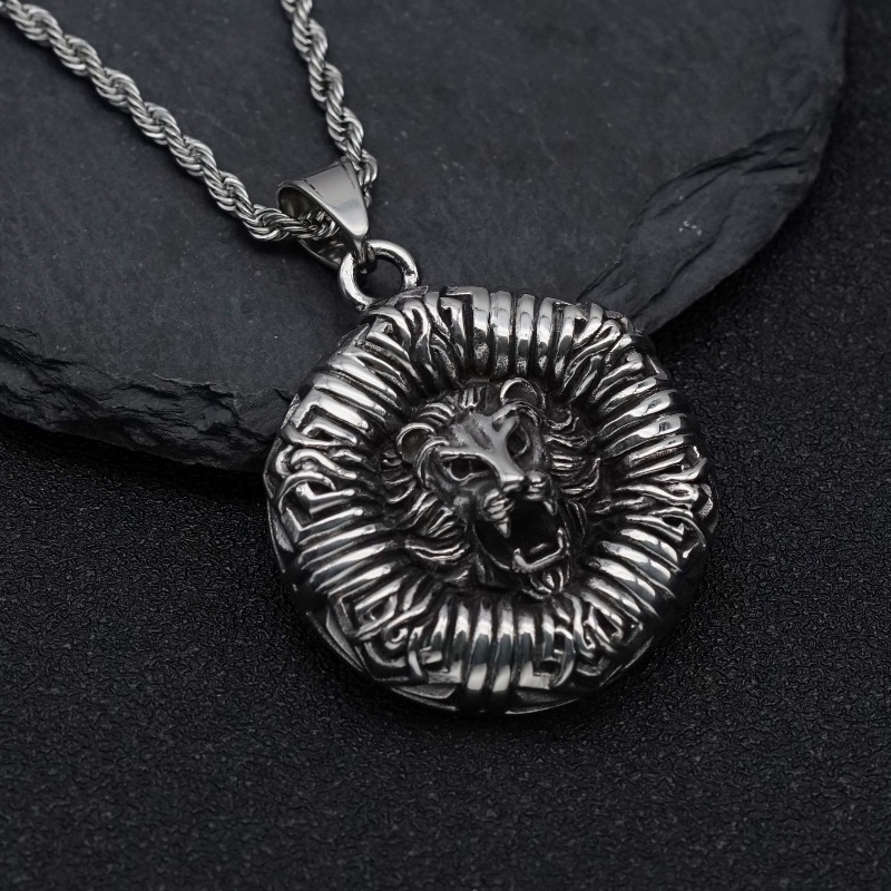 [Z H Jewelry] เครื่องประดับ วินเทจ ฮิปฮอป หกเหลี่ยม สิงโต จี้ ผู้ชายและผู้หญิง แฟชั่น สเตนเลส สร้อยคอ พังก์ ปาร์ตี้ ร็อค ไทเทเนียม เหล็ก เครื่องประดับ อุปกรณ์เสริม