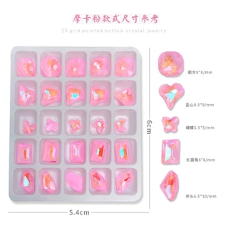 25 ชิ้นรองประดับเพชรคริสตัลทรงแหลมสำหรับตกแต่งเล็บ สีขาวอ่อน ชมพู หัวใจคด ขวาน สี่เหลี่ยมจัตุรัส ขนาดใหญ่